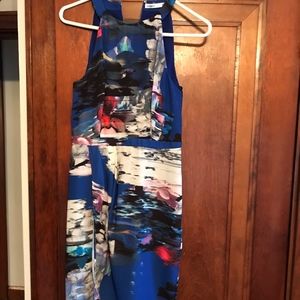 Blue print asymmetrical midi dress